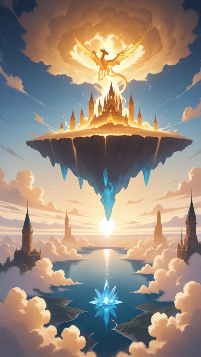 奇幻动漫风格的浮空岛与巨龙壁纸