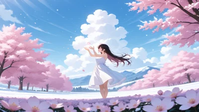 春分樱花树下的动漫少女