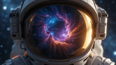 反射星云的宇航员头盔近写