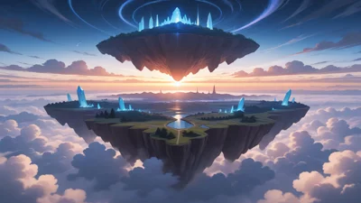 奇幻天空浮空岛城市动漫壁纸