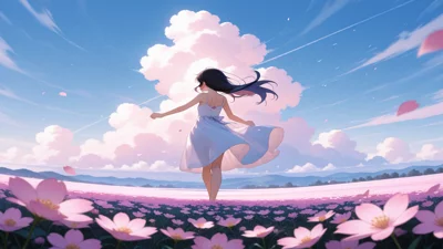 春分花海中的动漫少女壁纸