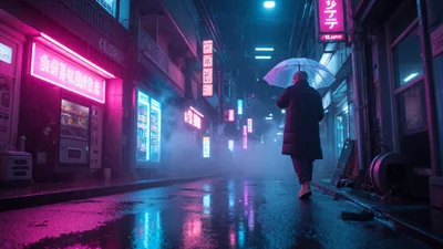 赛博朋克风格东京雨夜街头写实摄影