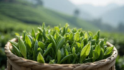 微距摄影，清明前采摘的新鲜茶芽，带露珠