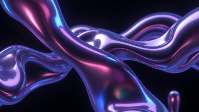 流动的液态金属球体，深蓝与紫色的渐变背景