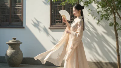 古风美人，汉服，中式园林，古典美，写实人像