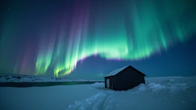 北极光，冰岛，小木屋，星空，极地风光