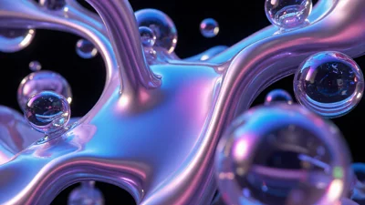 抽象渲染，液态金属，玻璃质感，渐变色，3D艺术