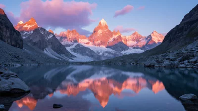 阿尔卑斯山日落，雪山湖泊，自然风光