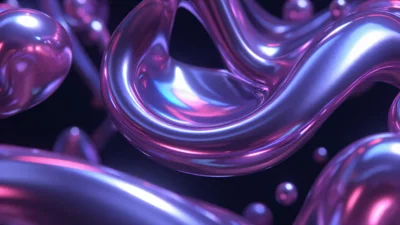 3D抽象渲染，液态金属，虹彩，极简主义