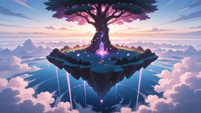 动漫风景，浮空岛，奇幻世界，神木