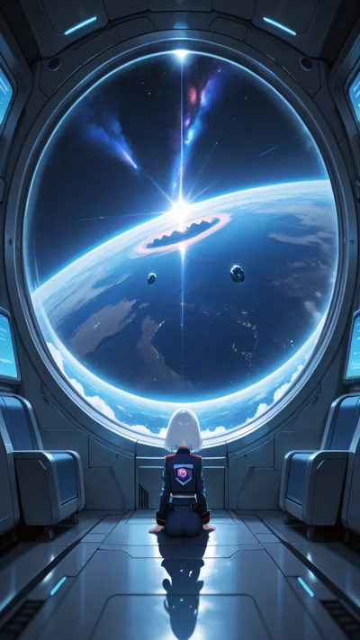 动漫风格，少女与星空，航天日主题动漫壁纸