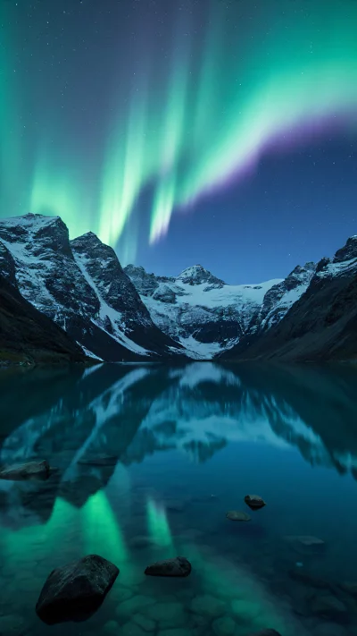 写实极光风景，冰川湖泊，北欧风光