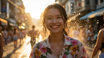 泼水节欢庆的人像摄影