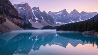 雪山湖泊倒影，日出景观，大自然