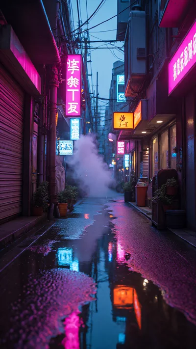 赛博朋克东京，雨夜街头，霓虹灯影