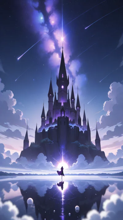 动漫幻想场景，浮空城，星空