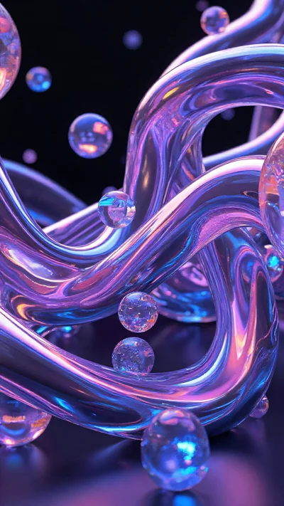 抽象3D渲染，流动的金属与渐变玻璃，极简背景