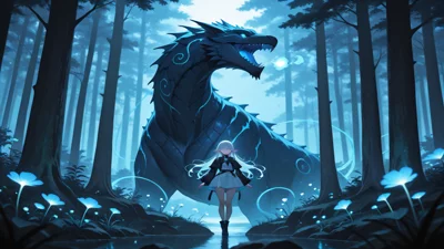 奇幻动漫风格，发光的森林，精灵少女，梦幻场景