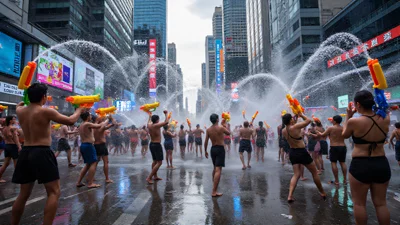 曼谷街头激烈的泼水大战