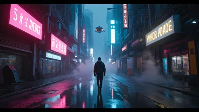 赛博朋克风格的雨后都市夜景