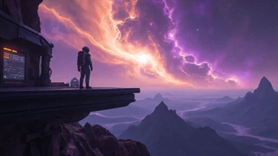 宇航员在异星观察壮丽星云