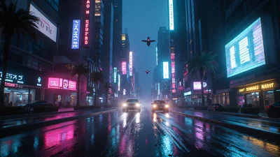 写实风格，赛博朋克，霓虹灯，未来城市，夜景