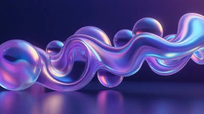 深紫色和蓝色渐变的3D抽象液态金属艺术