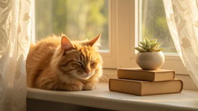 窗边晒太阳的猫咪治愈系壁纸